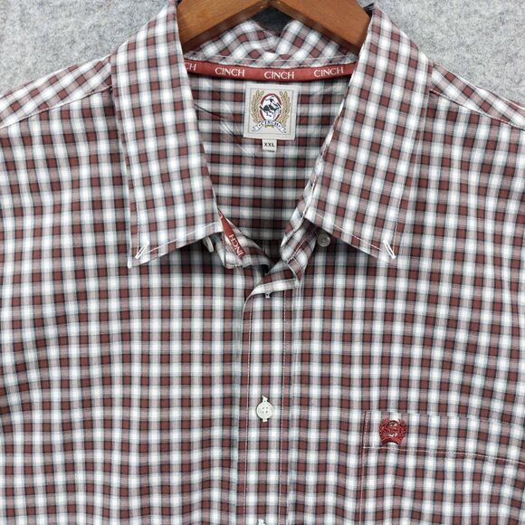 Cinch Shirt Mens XXL Brown White Plaid Button Down Western Cowboy Rodeo Logo - Picture 3 of 8